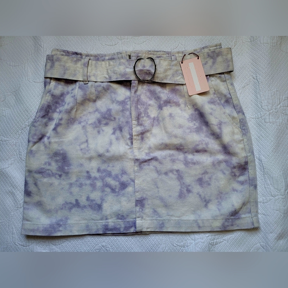 NWT Denim Blvd Women's 100% Cotton Skirt Belted Tie-Dye Off-White/Purple Large - Picture 2 of 14